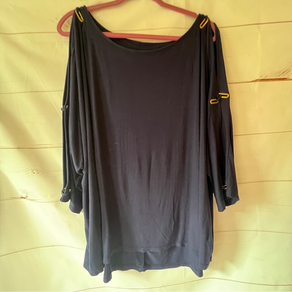 Women's Black Top with Gold Accents split on sleeves